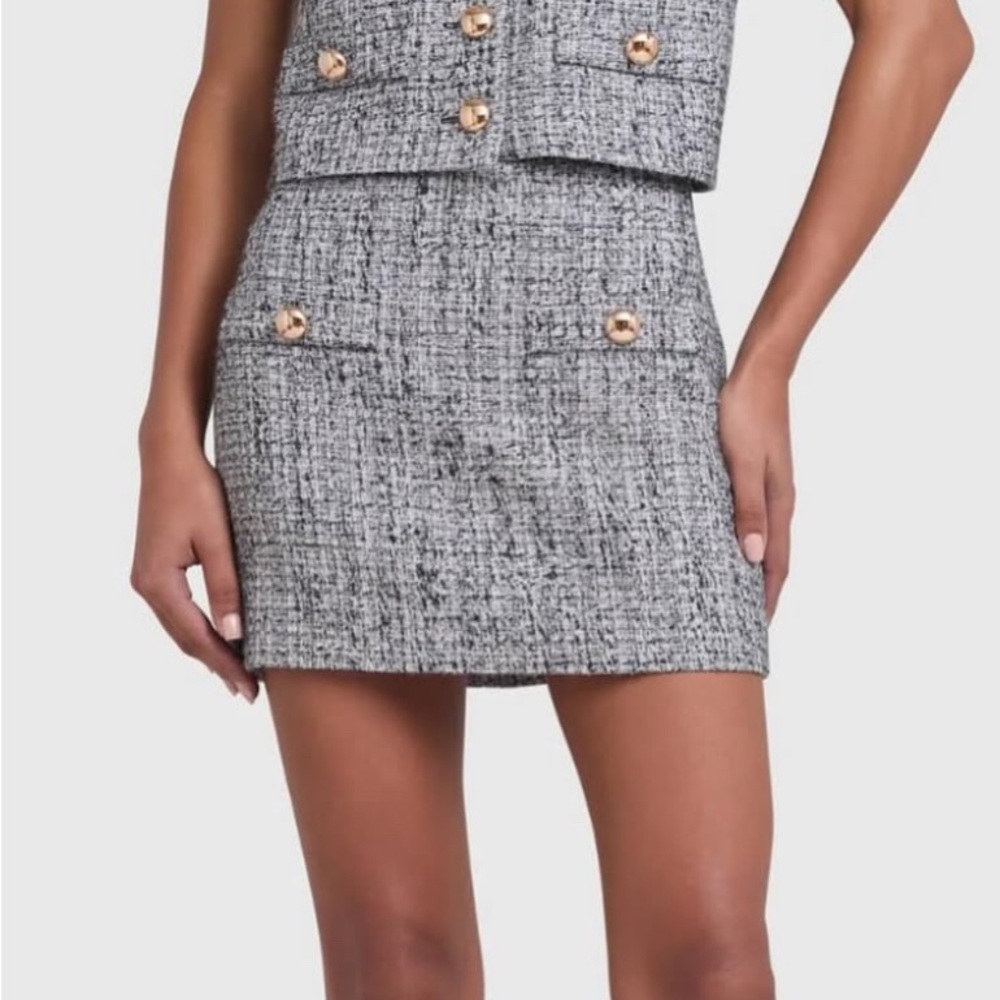 Amanda Uprichard Black and White Tweed Mini Skirt and top